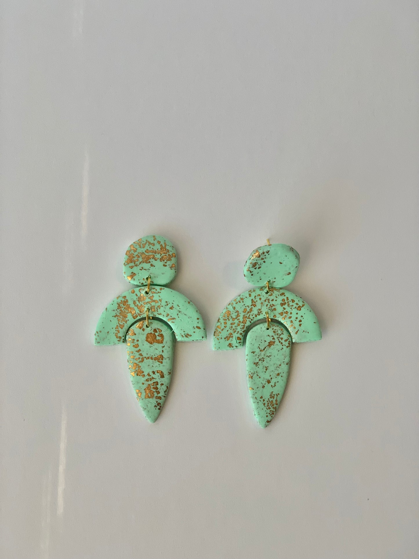 Mint green/gold leaf geometric dangle