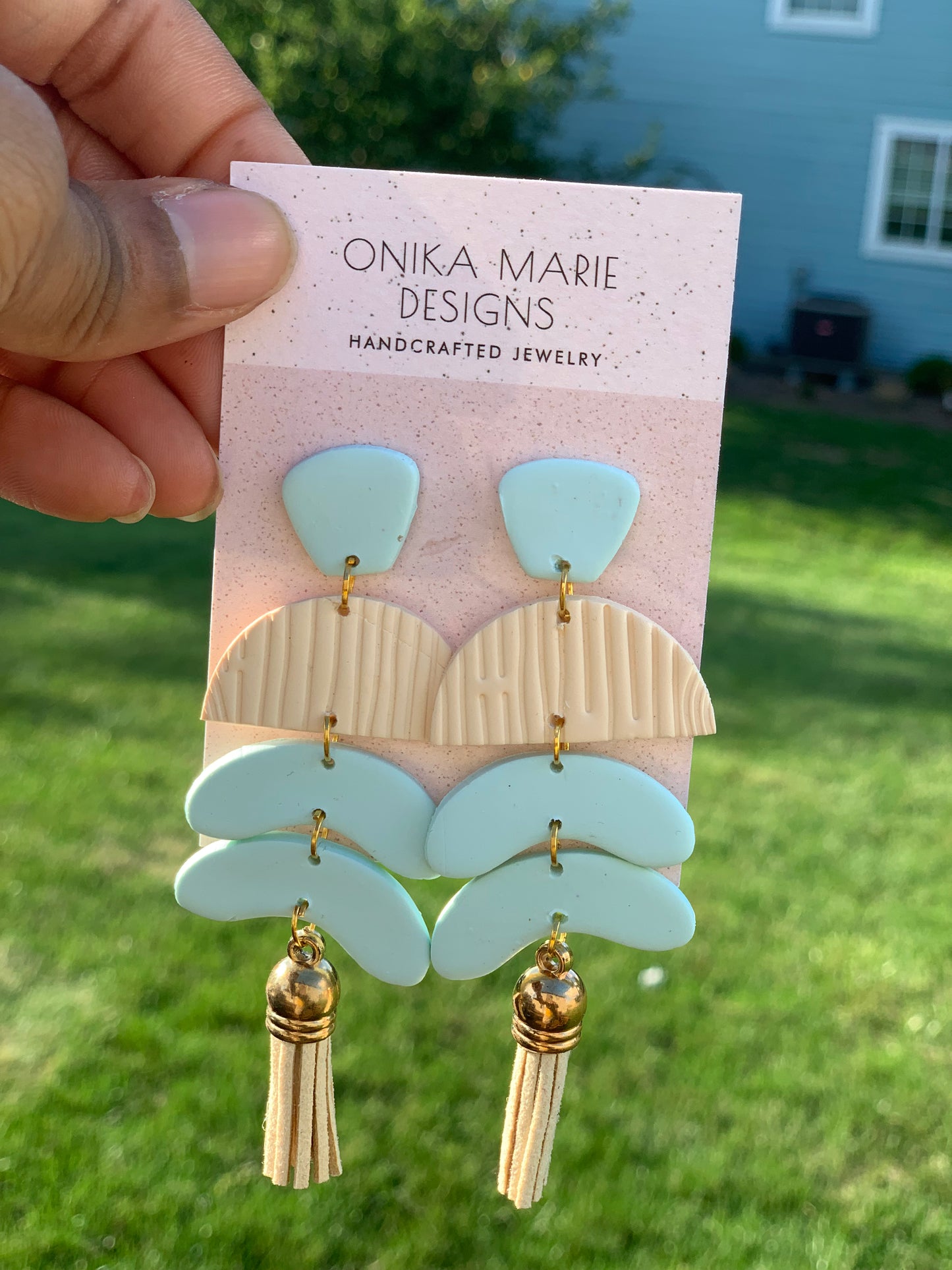 Cream and pale mint green dangle